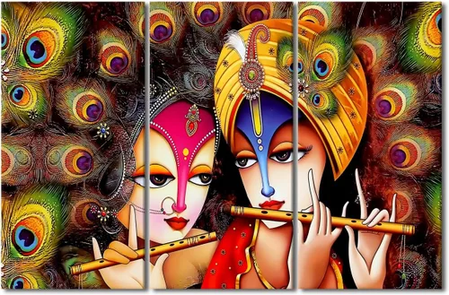 Miniatura 13 de Pintura india hindú Dios Señor Krishna imágenes sobre lienzo, arte de pared de 3 piezas, arte de pared moderno, decoración del hogar para sala