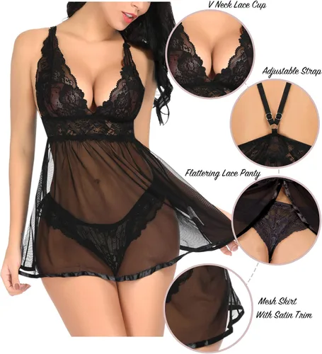 Miniatura 3 de MIUZOOE Ropa de dormir de malla transparente para mujer con espalda abierta