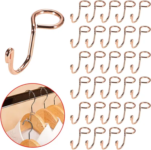 Miniatura 8 de Sumnacon Ganchos extensores de metal dorado, 30 ganchos en cascada para perchas de terciopelo y madera, bolsa para sombreros
