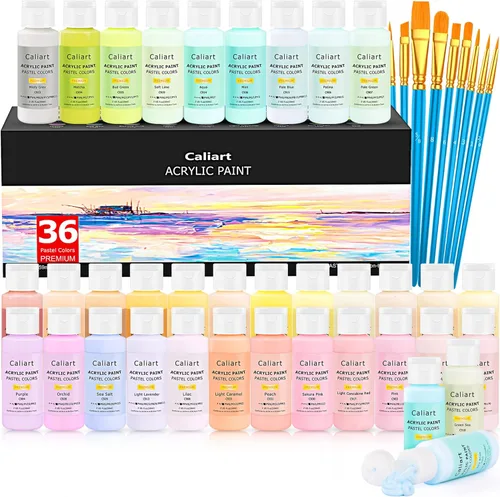 Miniatura 9 de Caliart Juego de pintura acrílica de 24 colores, botellas grandes de 4 onzas / 4.1 fl oz con 12 pinceles, kit de pintura artesanal para adultos