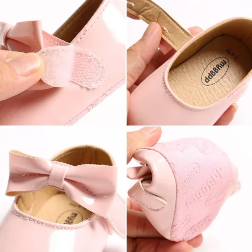 Miniatura 7 de myppgg Zapatos planos Mary Jane para bebé niña, con lazo brillante, vestido de princesa, zapatos de cuna antideslizantes para niños pequeños que