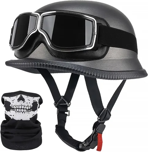 Miniatura 7 de Casco de motocicleta de estilo alemán, aprobado por DOT, para adultos, hombres y mujeres, casco de media carcasa con gafas, para bicicleta de calle