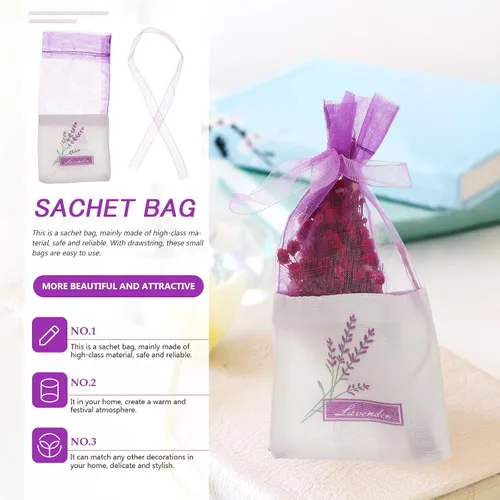 Miniatura 2 de 30 bolsas vacías de lavanda para cajones, armarios, bolsas pequeñas de gasa con estampado de flores, fragancia de 6 x 2.8 pulgadas para organización