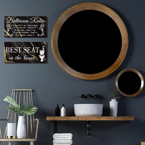 Miniatura 5 de Jetec 2 Piezas Decoración de Pared de Baño, Reglas del Baño, Arte de Pared con Flores, Letreros de Baño Divertidos, Decoración Rústica de Baño