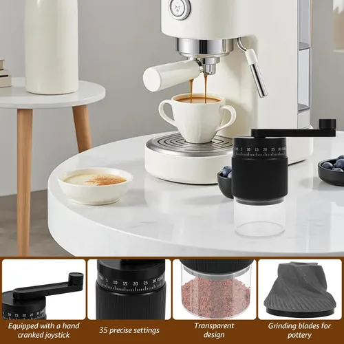 Miniatura 3 de Molinillo de café manual ajustable y manual, portátil, con 35 ajustes ajustables para viajes, camping, oficina, expreso, verter, etc. (negro)