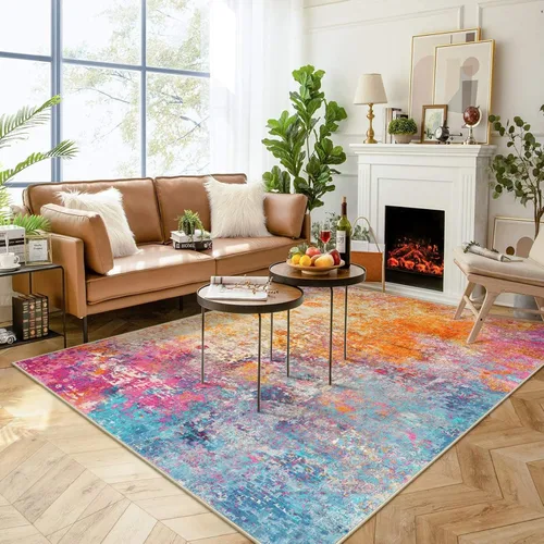 Miniatura 75 de Lahome Alfombra redonda moderna abstracta de 3 pies, color azul, lavable, de 3 x 3 pies, para cocina, entrada, suave, pequeña, antideslizante