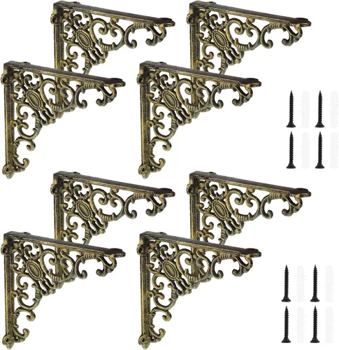 Lounsweer 4 soportes de estante de latón antiguo resistentes de 8 pulgadas para montaje en la pared, accesorios flotantes decorativos para cocina,
