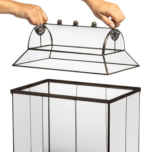 Miniatura 5 de H Potter Estuche grande de terrario Wardian de vidrio con vidrio curvo, maceta de mesa para interior con base de metal, exhibición decorativa