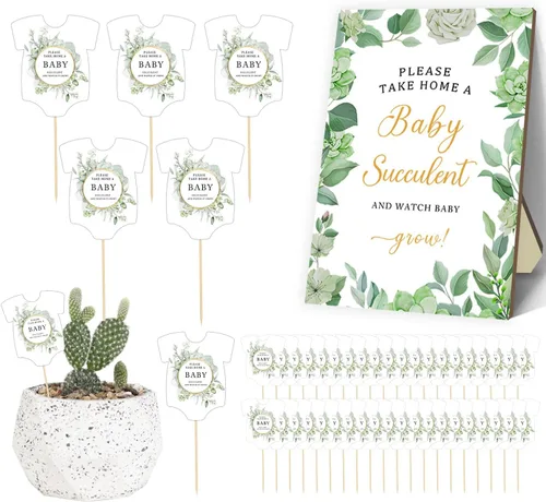 Baby Shower Party Favors Watch Me Grow etiquetas para suculentas, 50 juegos de marcadores de plantas suculentas para bebés, incluye 1 letrero de