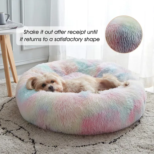 Miniatura 22 de WESTERN HOME WH Cama calmante para perros y gatos, dona acogedora anti-ansiedad, cama redonda cálida y acogedora de piel sintética, suave y azul