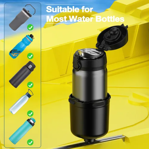 Miniatura 4 de Portavasos para kayak con lengüeta de goma, soporte multifuncional para botellas de agua de kayak, soporte para bebidas, soporte para teléfono, Negro