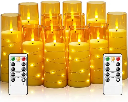 Miniatura 11 de Velas sin llama, con cadena de estrellas incorporada, velas operadas por baterías, velas LED parpadeantes, velas de pilar con control remoto