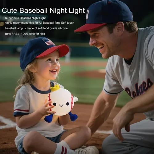 Miniatura 2 de DREAMING MY DREAM Luz de noche de béisbol, linda lámpara LED novedosa de silicona esponjosa, lámpara táctil con 2 niveles de atenuación