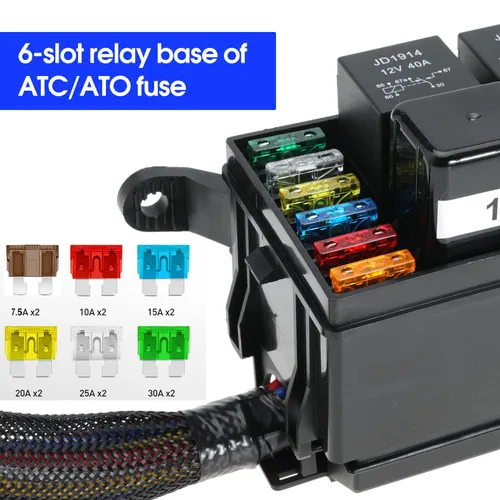 Miniatura 2 de Gebildet Caja de fusibles y relés de 12 V con 5 pines JD1914 40A relé y 1 relé de 4 pines 6 fusibles ATC/ATO, caja de relé de fusibles impermeable