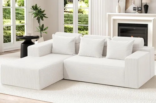 Miniatura 18 de Homguava Sofás modulares seccionales para sala de estar, sofá nube de 101 pulgadas con diván en forma de L, cómodo sofá de sala de estar con asiento