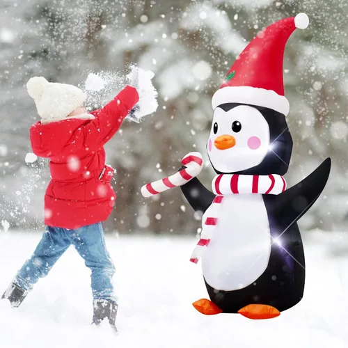 Miniatura 3 de AJY Pingüino inflable de Navidad de 4 pies con luces LED de dulce para decoración navideña inflable para interiores y exteriores, patio, césped