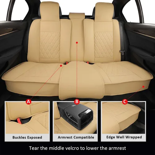 Miniatura 5 de MIROZO - Juego completo de fundas para asientos de cuero para automóvil, fundas de cuero para asientos de automóvil, protectores de asientos de Beige