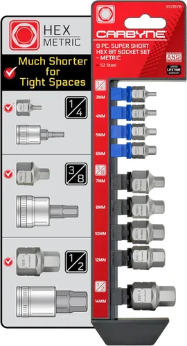 Miniatura 10 de CARBYNE Juego de 8 piezas XZN Triple Square Super Short Low Profile Bit Socket Set – 12 puntos 0.157 in a 0.630 in, Dual-Drive: unidad cuadrada