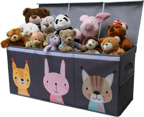 Miniatura 18 de SoftOwl Organizador de almacenamiento de juguetes extra grande con tapa, diseño de caja de almacenamiento de juguetes resistente y plegable, Negro