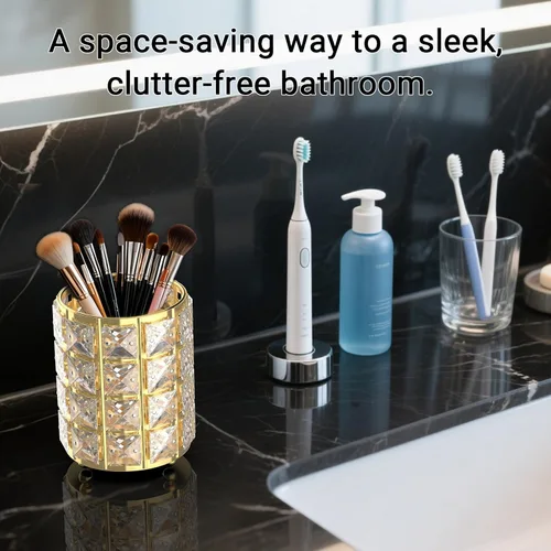 Miniatura 5 de LUGUNU - Organizador de brochas de maquillaje con cuentas de cristal, decoración de tocador, cepillos personalizados, caja de almacenamiento