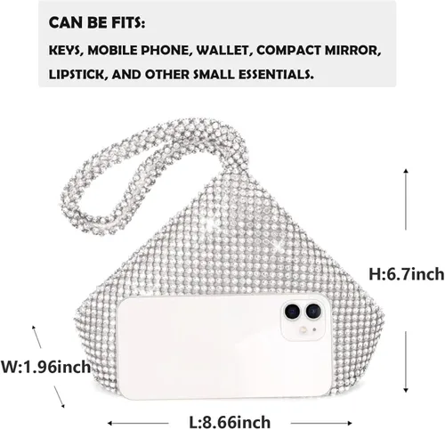 Miniatura 3 de VISTATROY Bolso de noche para mujer, con diamantes de imitación brillantes, triangular, cadena de diseñador, bolso de mano para fiesta, graduación