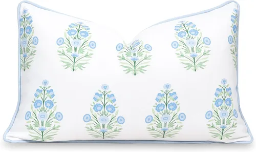 Hofdeco Premium Funda de Almohada Lumbar para Patio Costero Interior y Exterior Solamente, 12"x20" Repelente al Agua para Patio Trasero, Sofá, Azul