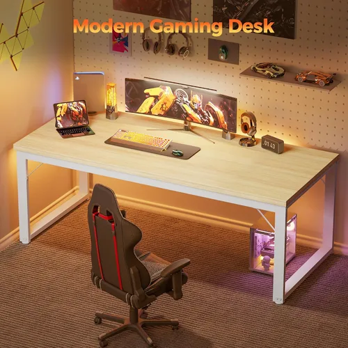 Miniatura 9 de Mericonia Escritorio para computadora de 40 pulgadas, escritorio ejecutivo moderno y grueso, mesa de escritura simple resistente para el hogar, roble