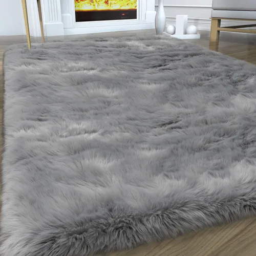 Miniatura 43 de Alfombra de piel sintética para sofá, silla, alfombra pequeña beige para dormitorio, 2 x 3 pies, alfombras peludas para habitación de los niños