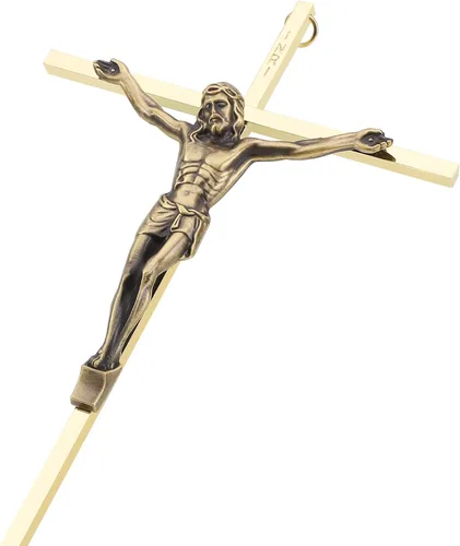 Miniatura 8 de DCCXN Cruz de metal para decoración de pared católica, cruz de pared de crucifijo de Jesucristo, cobre antiguo de 10 pulgadas