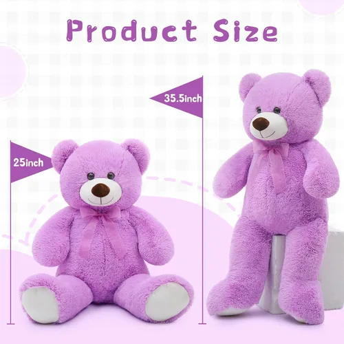 Miniatura 3 de Toys Studio Oso de peluche grande de 36 pulgadas, lindo animal de peluche gigante, oso de felpa suave para novias y niños, color morado