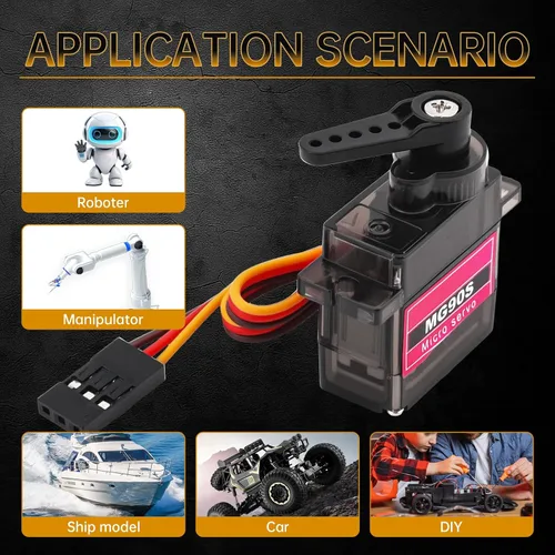 Miniatura 7 de Paquete de 2 micro servomotores MG90S con engranaje de metal 9G para helicóptero, avión, barco, robot inteligente, controles de automóvil