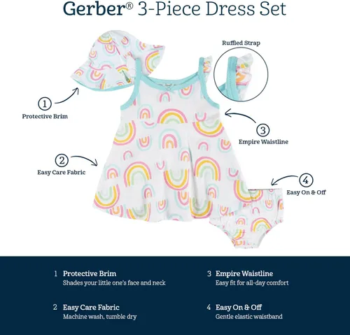 Miniatura 6 de Gerber Conjunto de 3 piezas para bebé, pañal y sombrero, Cherries