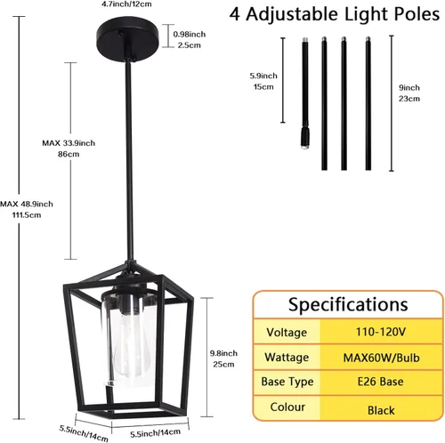Miniatura 3 de Luces colgantes negras para isla de cocina, lámparas de 1 luz, iluminación de isla de granja, lámpara colgante de linterna para pasillo, vestíbulo