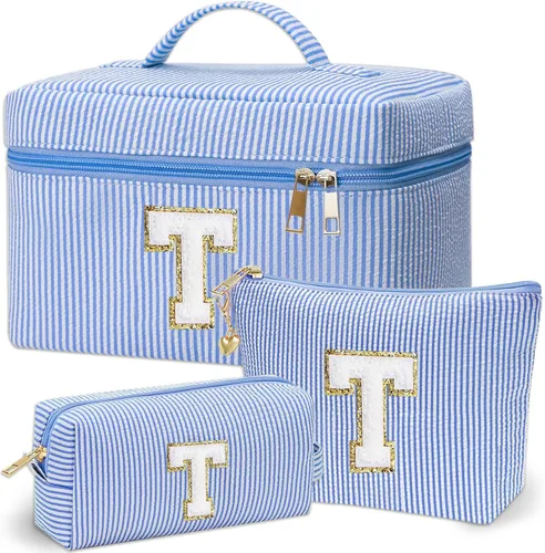 Miniatura 25 de Bolsa de maquillaje Adoryoung 3 piezas rosa+azul, Azul, A