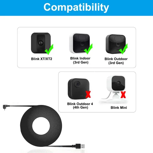 Miniatura 7 de Itramax Cable de carga Blink Blink de 20 pies para exteriores/interiores (3ª generación) con adaptador (1 paquete), compatible con ladrillos