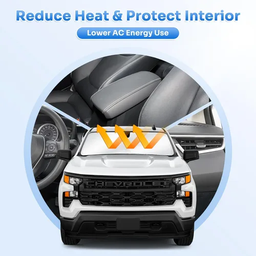 Miniatura 6 de Karltys 3 piezas parasol para parabrisas para Chevy Silverado 1500 2019-2025, parasol reflectante para ventana delantera y lateral para Chevrolet