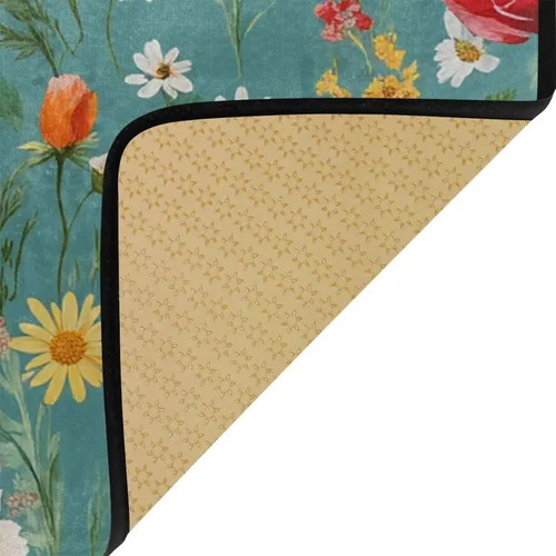 Miniatura 6 de Gredecor Alfombra de cocina verde azulado con diseño de racimo de flores, antideslizante, lavable, rústica, alfombra para el hogar, cocina, oficina