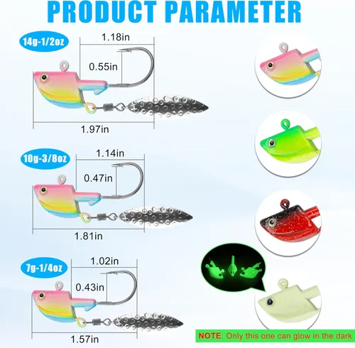 Miniatura 5 de OROOTL Underspin Jig Heads with Spinner Blades, 12pcs Swimbait Fishing Lure Jig Heads Bladed Swim Jigs for Saltwater Freshwater Fishing 1/4oz 3/8oz