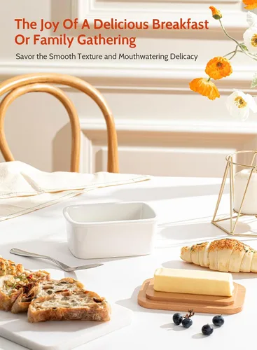 Miniatura 3 de Sweese - Mantequera de porcelana con tapa, perfecto para mantequilla de este y oeste, Blanco