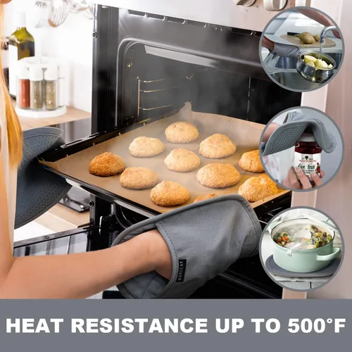 Miniatura 2 de Paquete de 2 soportes de silicona para ollas de cocina resistentes al calor hasta 500 °F, almohadillas calientes grandes antideslizantes con Gris