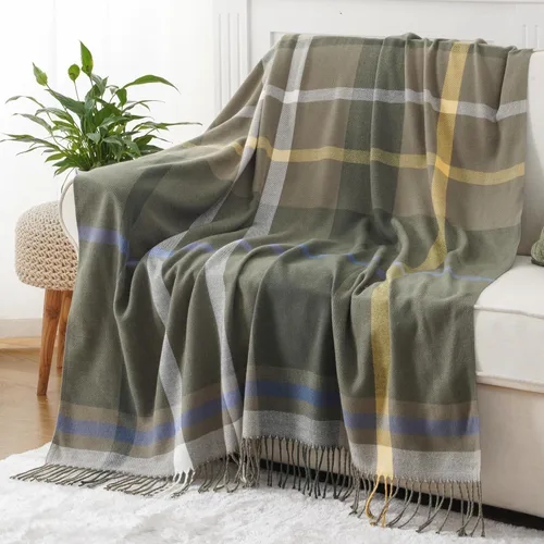 BATTILO HOME Manta de Tiro a Cuadros Verde Oliva para Sofá - Manta a Cuadros Verde Militar Manta a Cuadros Buffalo - Mantas de Tiro Ligeras Estilo