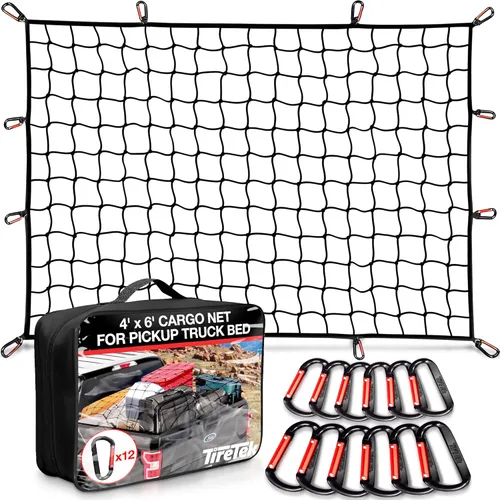 Red de carga para cama de camioneta (4 x 6 pies se estira hasta 8 x 12 pies) Organizador de cama de camioneta de doble grosor resistente - 12