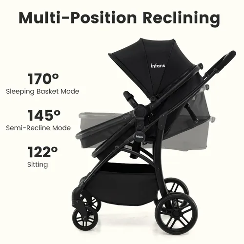 Miniatura 4 de INFANS Cochecito de bebé 2 en 1, cochecito convertible con moisés, asiento reversible, respaldo ajustable, plegable con una mano, cochecito compacto