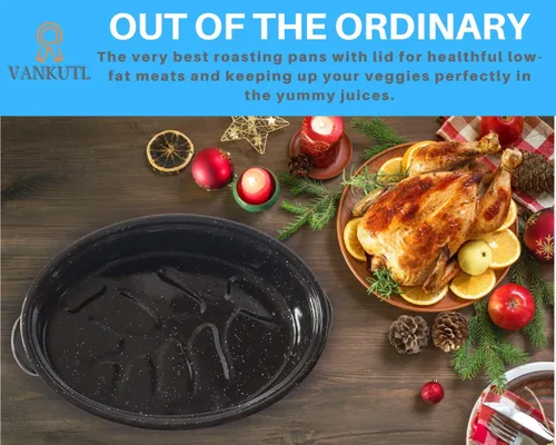 Miniatura 5 de Asadera de 14.6 pulgadas con tapa - Asador ovalado cubierto - Olla asadora de acero al carbono esmaltado - Excelente distribución del calor