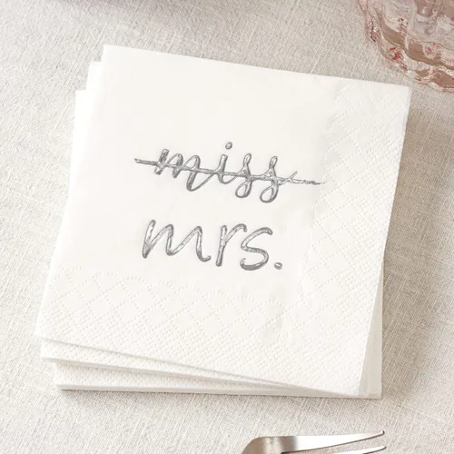 Miniatura 3 de Crisky Servilletas de cóctel plateadas de 3 capas de Miss to Mrs para despedida de soltera, compromiso, despedida de soltera, postre, mesa