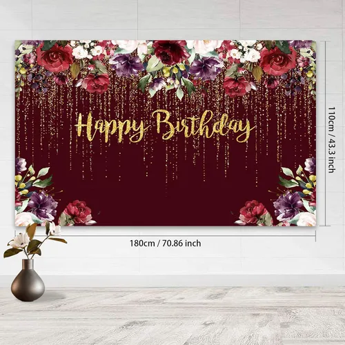 Miniatura 2 de AIBIIN Cartel de feliz cumpleaños, decoración de fiesta de cumpleaños de rosa roja para mujer, con purpurina dorada floral, suministros de fiesta