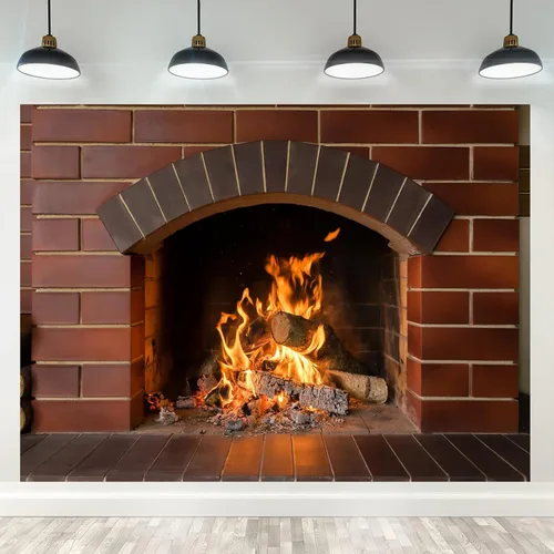 Miniatura 2 de Telón de fondo de Navidad de 5 x 3 pies, para invierno, chimenea, leña, fotografía, fondo para niños, familia, camping, barbacoas, decoración