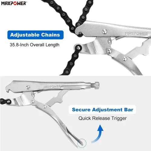 Miniatura 4 de MAXPOWER Abrazadera de cadena de bloqueo, alicates Chian de bloqueo de 9 pulgadas con cadena de 35.8 pulgadas, paquete de 2