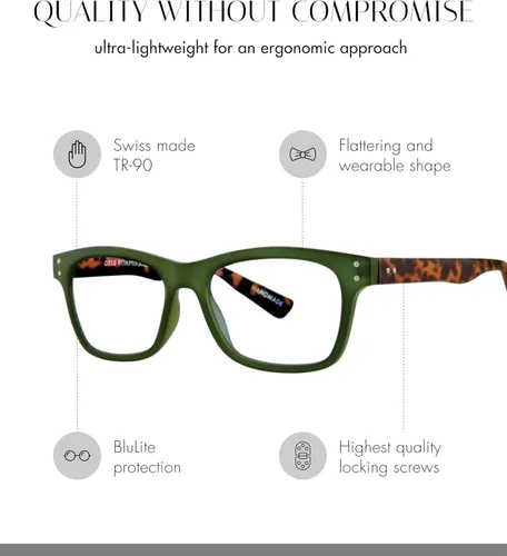 Miniatura 2 de Scojo New York Bookman - Lentes de lectura con luz azul, hechos a mano, resistentes a los arañazos, para mujeres y hombres, color verde Amazon