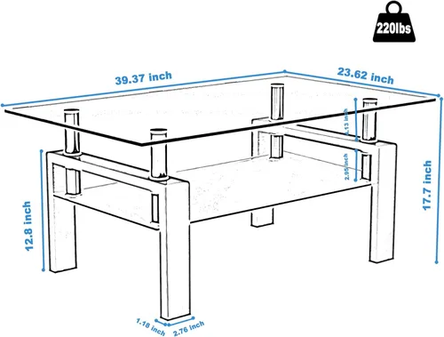 Miniatura 2 de Mesa de café de cristal para sala de estar, mesa de café moderna con tapa de vidrio templado transparente y patas de metal blanco, mesa de té